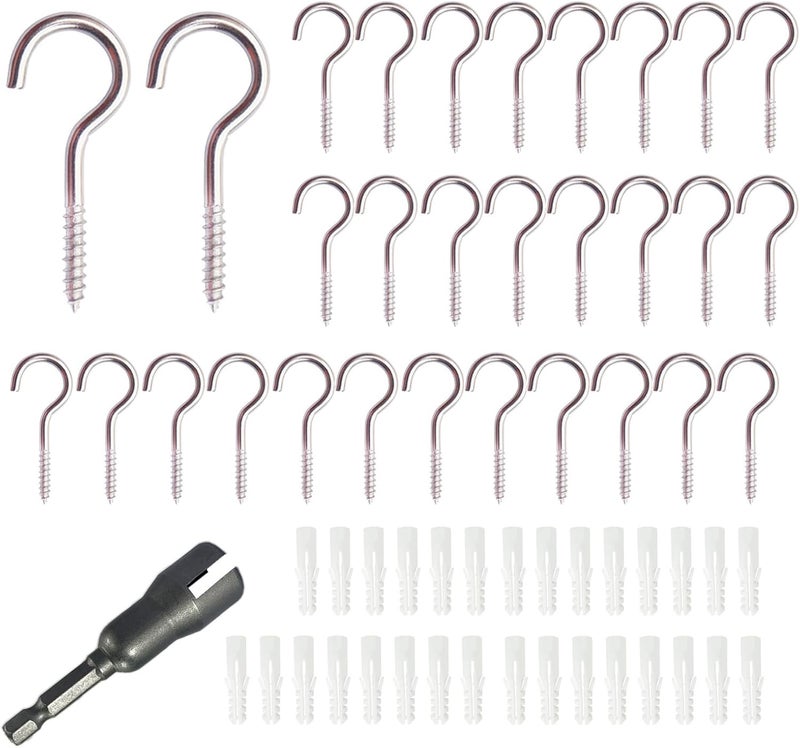 Wexecon 30 Pieces Stainless Steel Screw in Hooks for Hanging,Ceiling Hooks Cup Hook Screw for Hanging Christmas Lights LED Lights Outdoor Christmas Thanksgiving Decorations Indoor(Silver,1.57") - Image 1